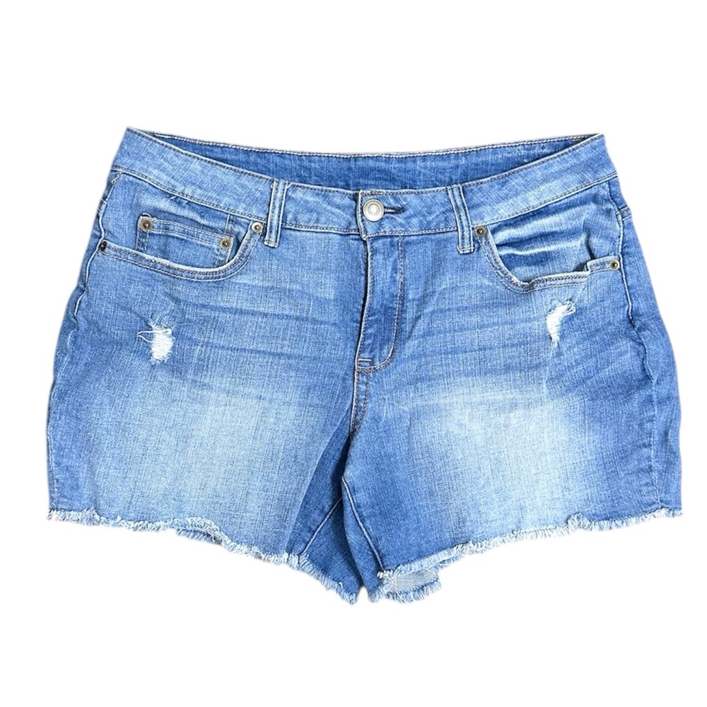 Time and True Women's Denim Shorts size 14 frayed hem Jean shorts